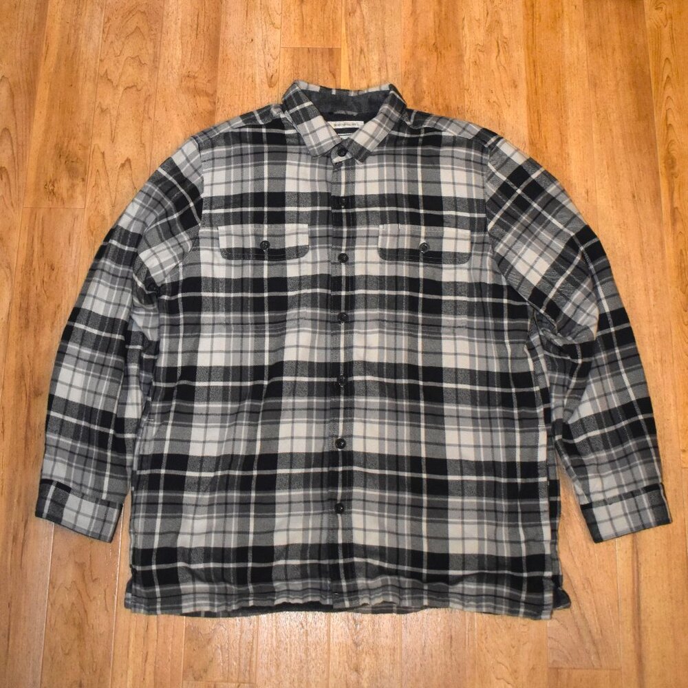 L.L. Bean Fleece Lined Gray Plaid Flannel Shacket Shirt Jacket Sz L - Picture 2 of 5